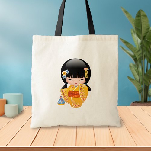 Summer Kokeshi Doll _ Yellow Kimono Geisha Girl 2 Tote Bag