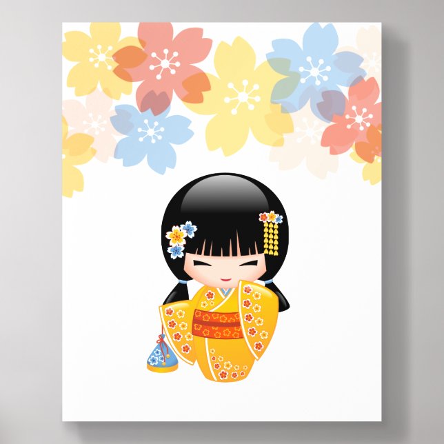 Summer Kokeshi Doll - Yellow Kimono Geisha Girl Acrylic Photo Tile (Front Set)