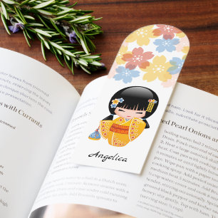 Summer Kokeshi Doll Yellow Kimono Geisha Girl Bookmarks