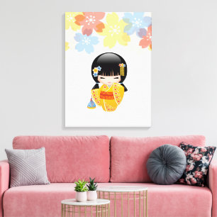 Summer Kokeshi Doll - Yellow Kimono Geisha Girl Canvas Print