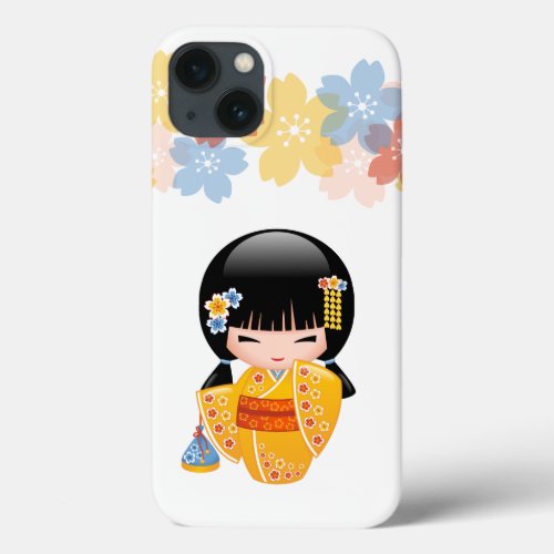 Summer Kokeshi Doll _ Yellow Kimono Geisha Girl iPhone 13 Case