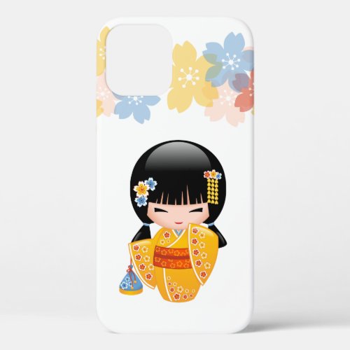 Summer Kokeshi Doll _ Yellow Kimono Geisha Girl iPhone 12 Case