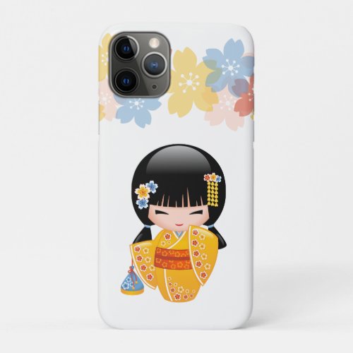 Summer Kokeshi Doll _ Yellow Kimono Geisha Girl iPhone 11 Pro Case