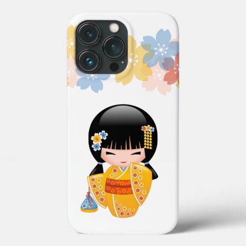 Summer Kokeshi Doll _ Yellow Kimono Geisha Girl iPhone 13 Pro Case