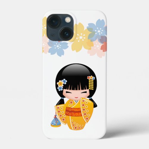 Summer Kokeshi Doll _ Yellow Kimono Geisha Girl iPhone 13 Mini Case