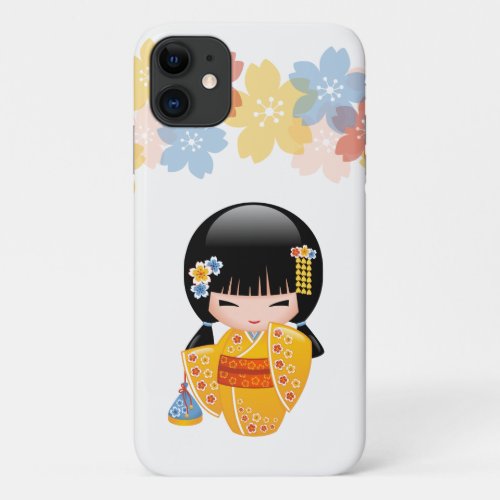 Summer Kokeshi Doll _ Yellow Kimono Geisha Girl iPhone 11 Case