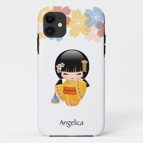 Summer Kokeshi Doll _ Yellow Kimono Geisha Girl iPhone 11 Case