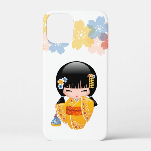 Summer Kokeshi Doll _ Yellow Kimono Geisha Girl iPhone 12 Mini Case