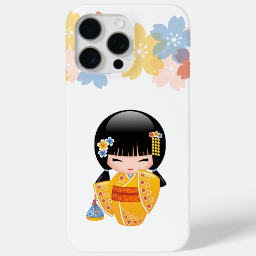 Summer Kokeshi Doll _ Yellow Kimono Geisha Girl iPhone 15 Pro Max Case