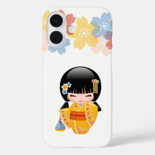 Summer Kokeshi Doll Yellow Kimono Geisha Girl iPhone 16 Case