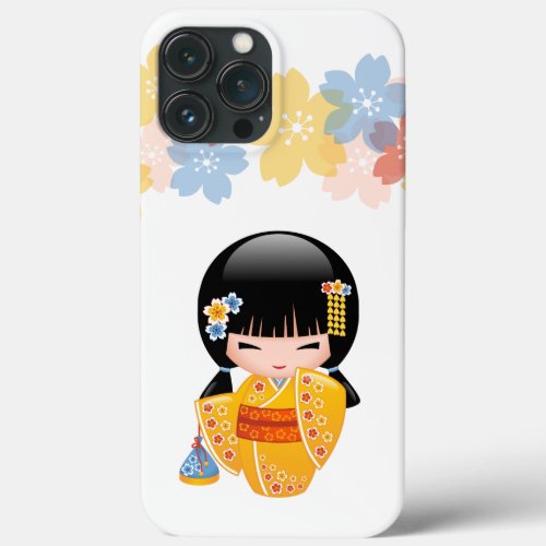 Summer Kokeshi Doll _ Yellow Kimono Geisha Girl iPhone 13 Pro Max Case
