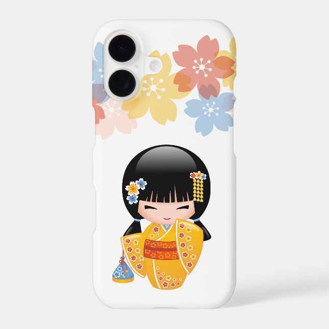 Summer Kokeshi Doll - Yellow Kimono Geisha Girl iPhone Case (Back)