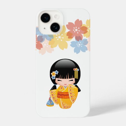 Summer Kokeshi Doll _ Yellow Kimono Geisha Girl iPhone 14 Case