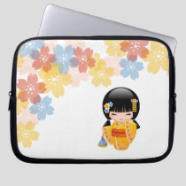 Summer Kokeshi Doll - Yellow Kimono Geisha Girl Laptop Sleeve