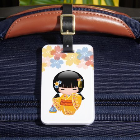 Summer Kokeshi Doll - Yellow Kimono Geisha Girl Luggage Tag