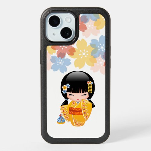 Summer Kokeshi Doll _ Yellow Kimono Geisha Girl iPhone 15 Case