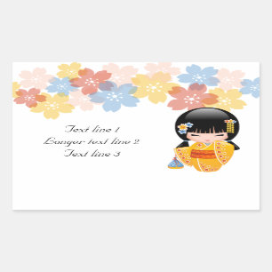 Summer Kokeshi Doll - Yellow Kimono Geisha Girl Rectangular Sticker