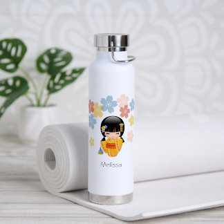 Summer Kokeshi Doll - Yellow Kimono Geisha Girl Water Bottle