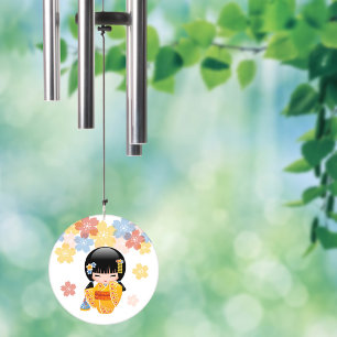 Summer Kokeshi Doll Yellow Kimono Geisha Girl Wind Chime