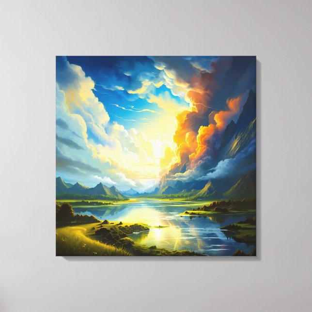 Summer Lake - Four Seasons Illustration Canvas Print (Front)