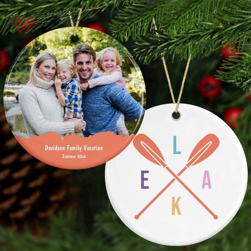 Summer Lake Paddles Custom Text   Photo Christmas Ceramic Ornament