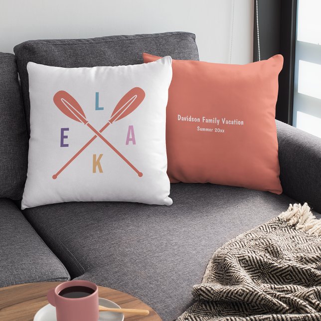Summer Lake Paddles in Pastel with Custom Text Throw Pillow (Creator Uploaded)