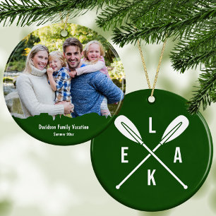 Summer Lake Paddles Text + Photo Green Christmas Ceramic Ornament