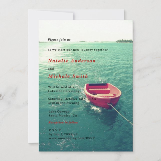 Summer Lakeside Destination Wedding Custom Invites (Front)