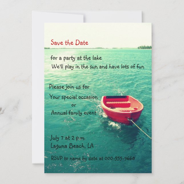 Summer Lakeside Party/Celebration Custom Invites (Front)