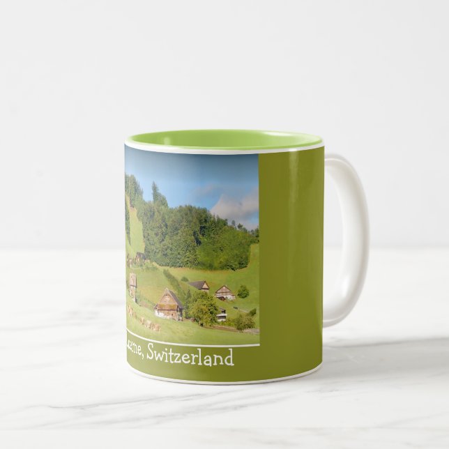 Summer Landscape in Switzerland Two-Tone Coffee Mug (Front Right)