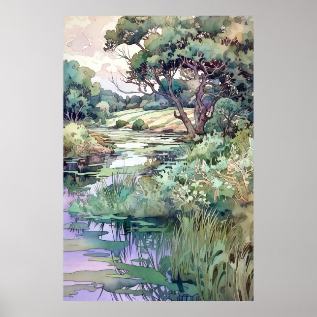 Summer Landscape Watercolor  Poster (Front)