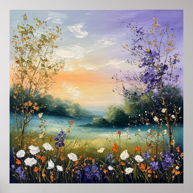 Summer Landscape with Wildflowers and Trees Poster (Front)