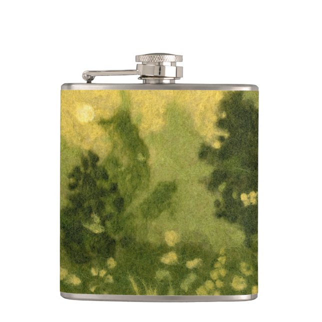 Summer lawn, wool painting, landscape green shades flask (Front)