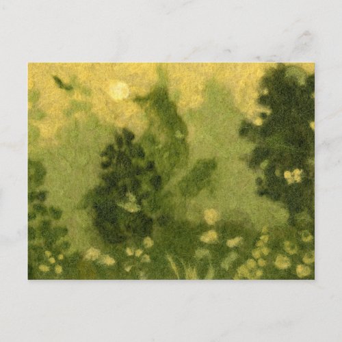 Summer lawn wool painting landscape green shades postcard