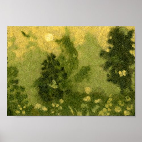 Summer lawn wool painting landscape green shades poster