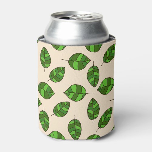 Summer Leaves Green Leaf Pattern on any Color Can Cooler