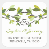Summer Leaves Knotted Love Trees Whimsical Wedding Square Sticker (Front)