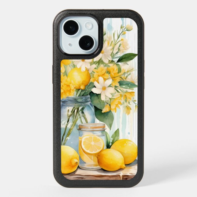 Summer Lemon Blossom Jar iPhone 15 Case (Back)