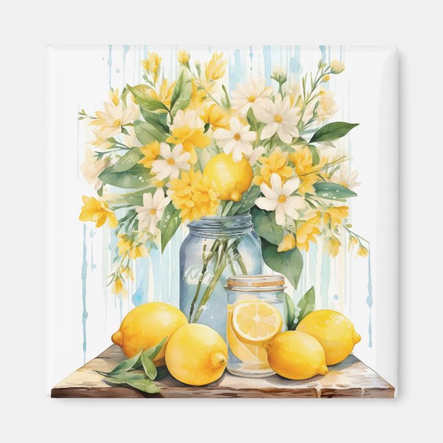 Summer Lemon Blossom Jar Magnet (Front)