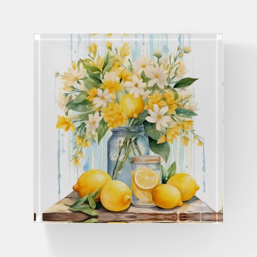 Summer Lemon Blossom Jar Paperweight