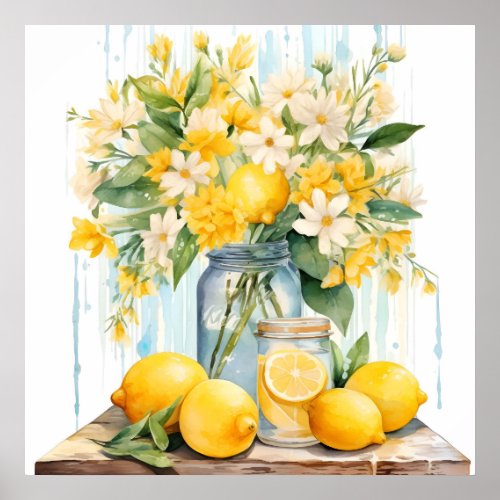 Summer Lemon Blossom Jar Poster