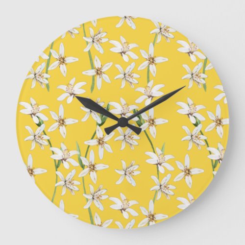 Summer lemon blossom pattern  chinoiserie  large clock
