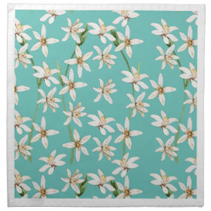 Summer Lemon blossom pattern on teal Cloth Napkin
