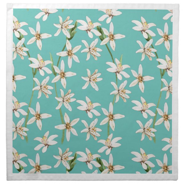 Summer Lemon blossom pattern on teal Cloth Napkin (Front)