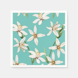 Summer Lemon blossom pattern on teal Napkins