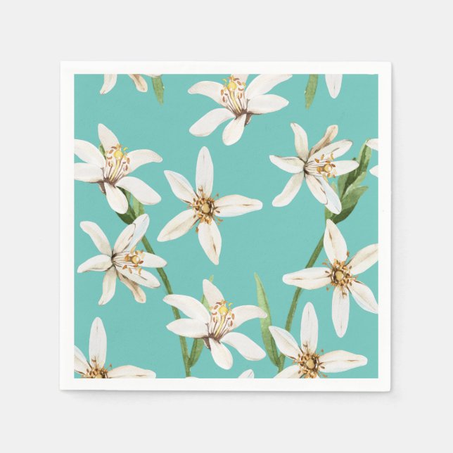 Summer Lemon blossom pattern on teal  Napkins (Front)