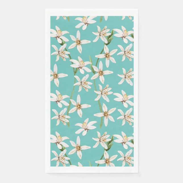Summer Lemon blossom pattern on teal  Paper Guest Towels (Front)