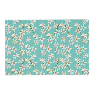 Summer Lemon blossom pattern on teal Placemat