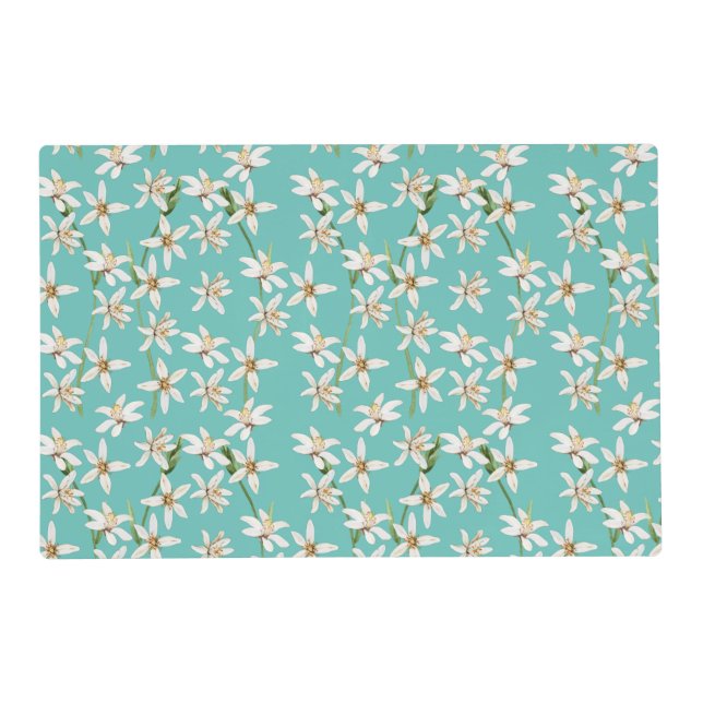 Summer Lemon blossom pattern on teal  Placemat (Front)