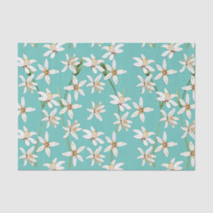 Summer Lemon blossom pattern on teal Tissue Paper